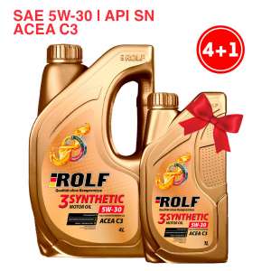Масло моторное синтетическое ROLF 3-synthetic 5W-30 API SN ACEA C3 4л пластик
